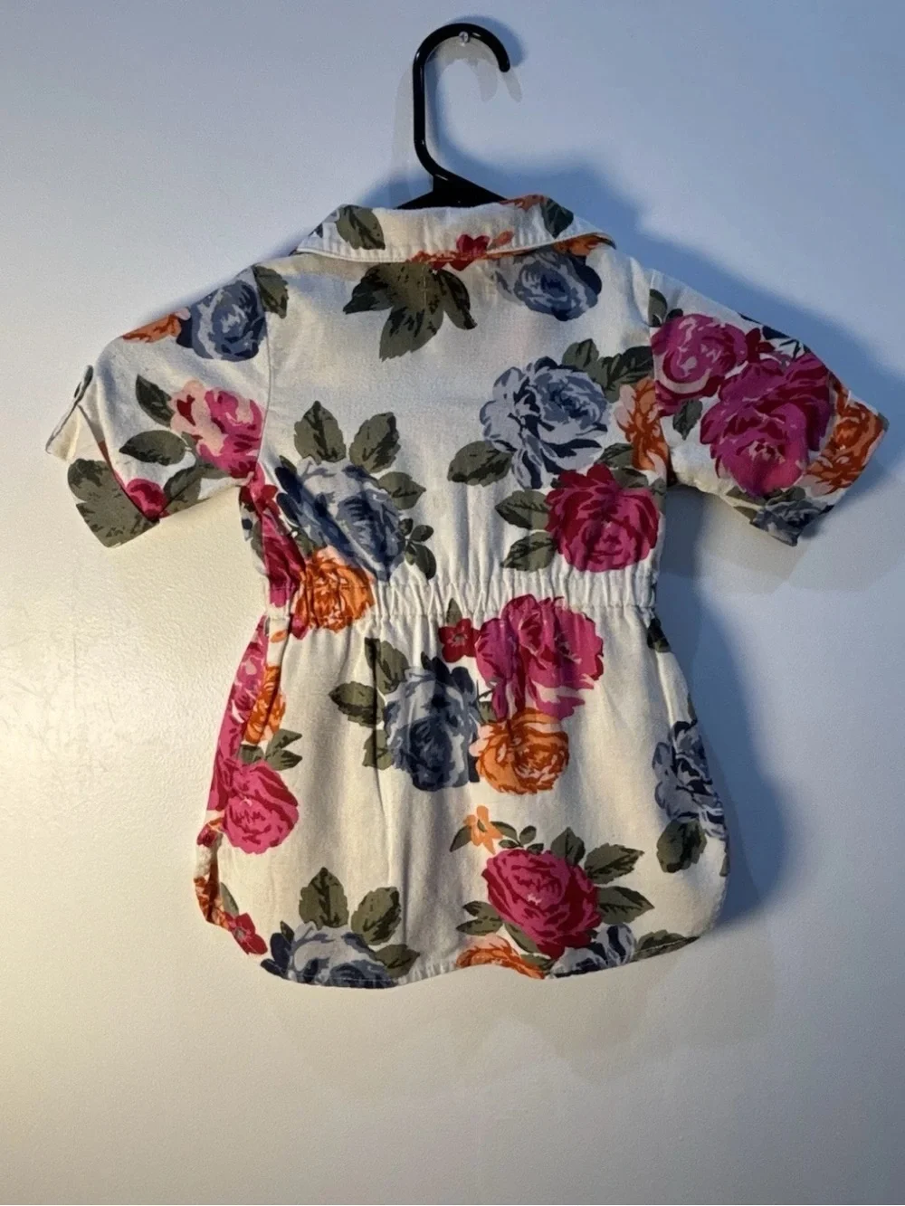 Old Navy Dress 18-24M Girls Floral Rose Shirt Dress Beige Pink Blue Cottagecore